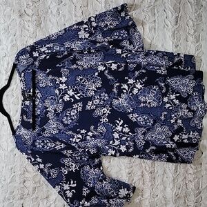 New Directions Floral Top Womens 3X Blue And White Boho Chic, Gypsy